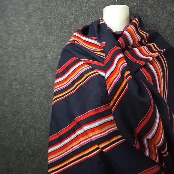 Gorgeous Tory Burch Shawl Wrap Striped Multicolor Logo Classy Versatile - Picture 5 of 7